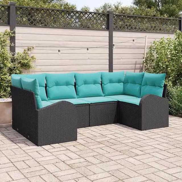 Set Divano da Giardino 6 pz Nero e Turchese polyrattan 3354855
