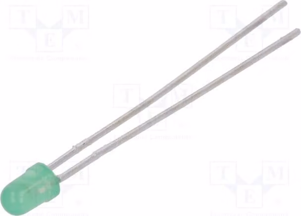2 LED a montaggio superficiale (THT) da 3 mm, modello L-934GD-12V, colore verde, angolo di emissione di 60°, intensità luminosa di 8-20 mcd