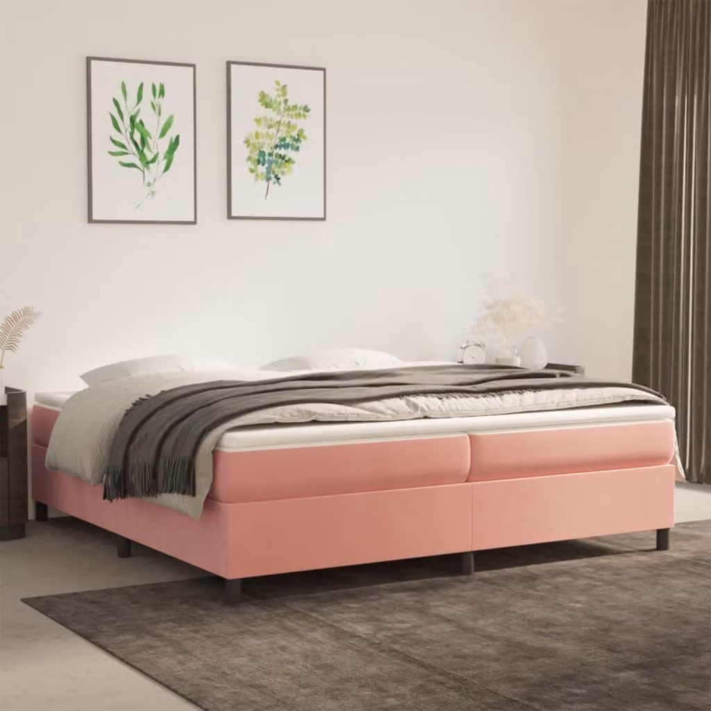 The Living Store Letto a molle con materasso Rosa 200x200 cm Velluto