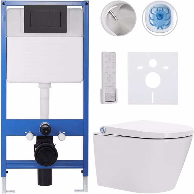 Set completo per WC Profi/Cronus Premium - bianco lucido - pulsante per WC Classic/nero opaco - installazione a parete - 59,3 x 38,4 cm