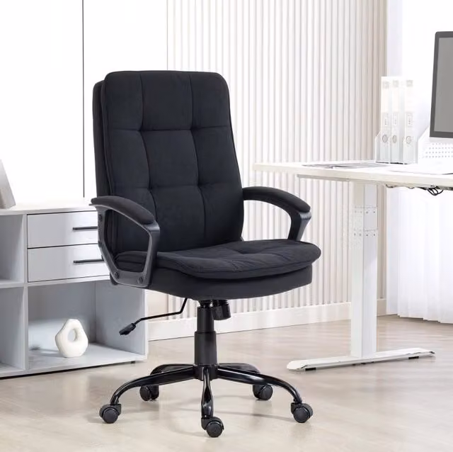 Sedia da ufficio ergonomica nera in tessuto con braccioli e ruote per home office L/P/H: 55 x 63 x 112 cm