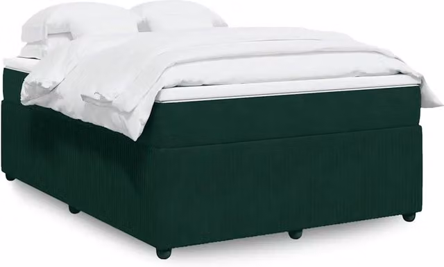 Letto con Giroletto a Molle e Materasso Ibrido vidaXL in Velluto Verde Scuro e Bianco L/P: 160 x 200 cm