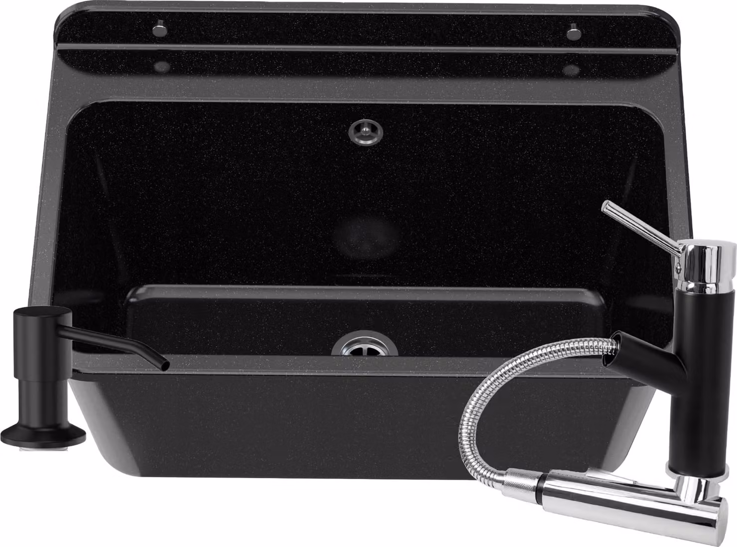 Granitan - Lavatoio - Lavandino 61x41 cm - Lavello nero - con miscelatore CADO e sifone - LARGE