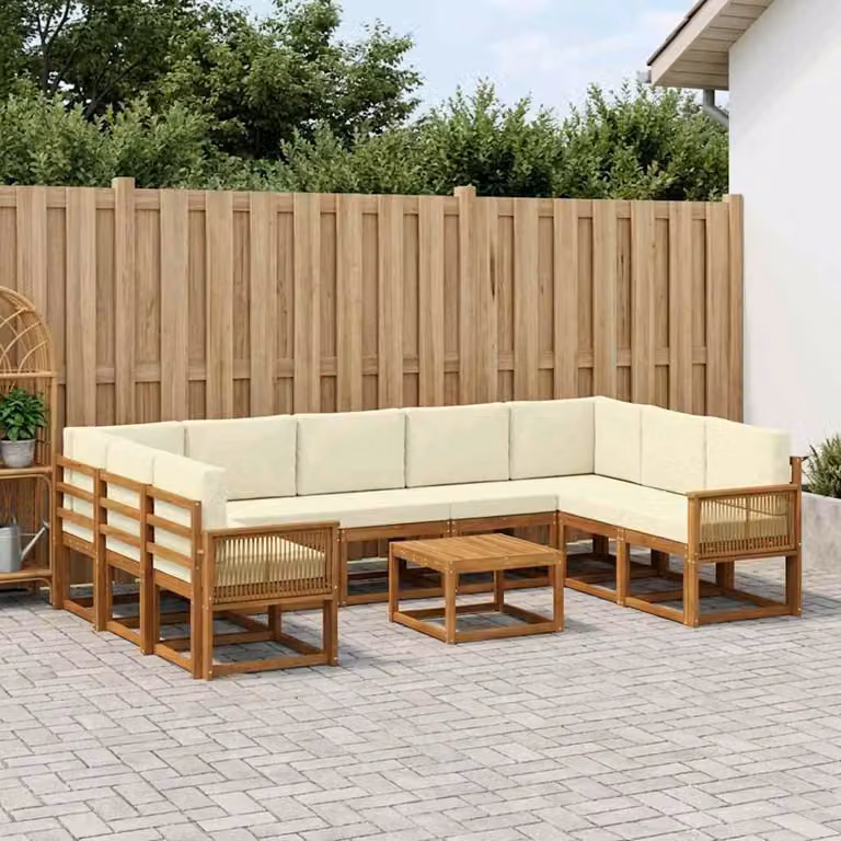 vidaXL Set di divani da esterno a L in legno di acacia con cuscini, colore marrone e beige