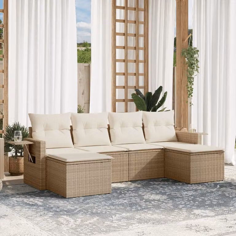 vidaXL Set Divano da Giardino a L 6 pz con Cuscini Beige e Struttura in Metallo e Polyrattan