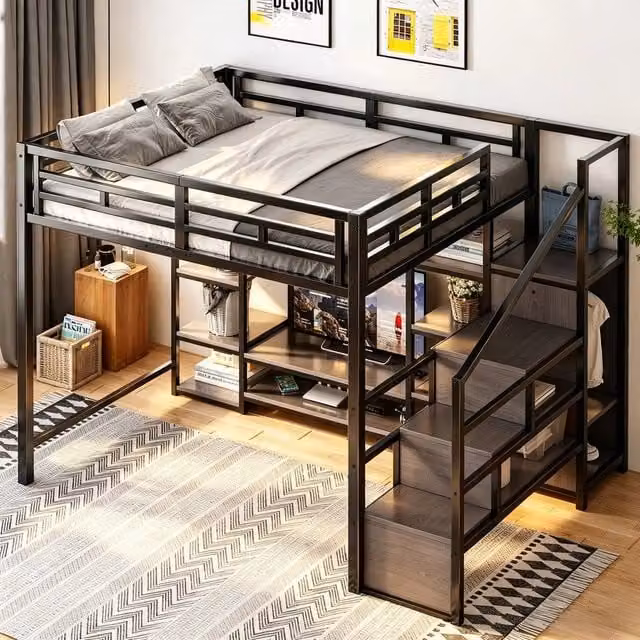Letto a castello 140x200 - Zephmum - con TV-St?nder, presa di corrente, scala di sicurezza