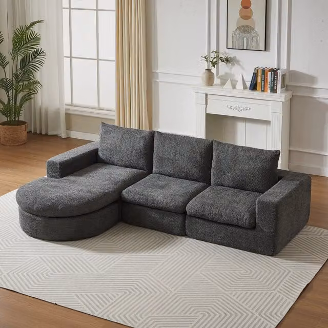 Divano modulare con chaise longue 250x160x80 cm senza montaggio in ciniglia grigio