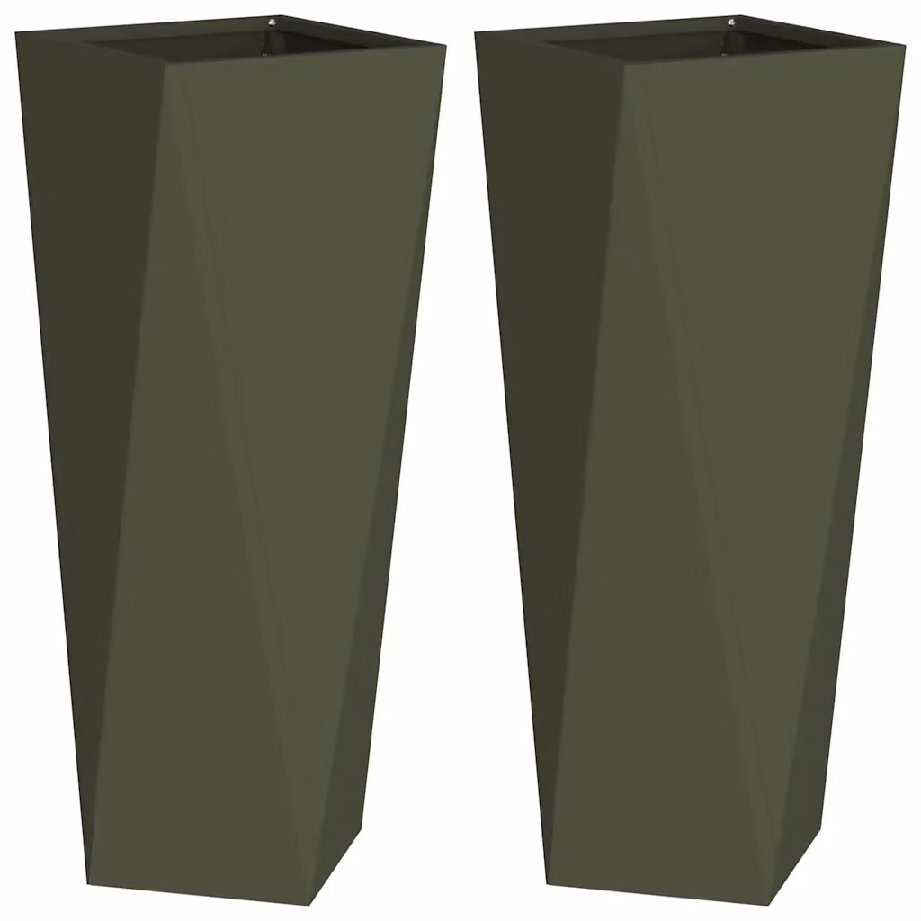 Set di 2 fioriere vidaXL in acciaio colore verde oliva, L/P/H: 30 x 30 x 75 cm – 2