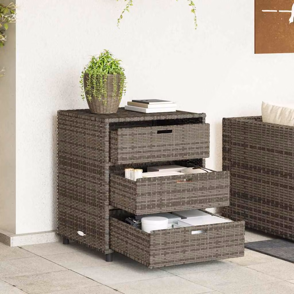 Armadietto Portaoggetti da Giardino vidaXL in Polyrattan Grigio L: 55 cm, P: 59 cm, H: 69 cm