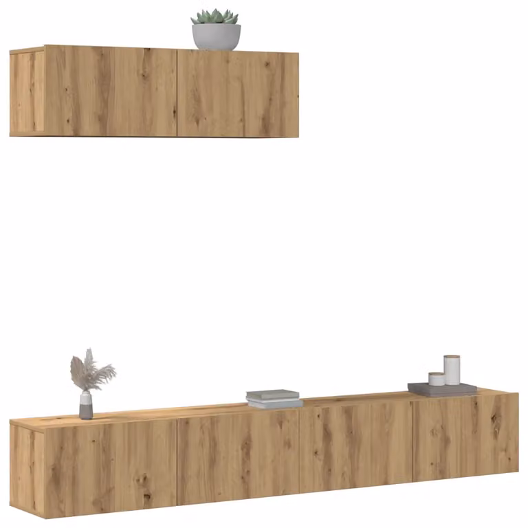 Set Mobile TV da parete vidaXL in 3 pezzi, Rovere, in Truciolato e MDF