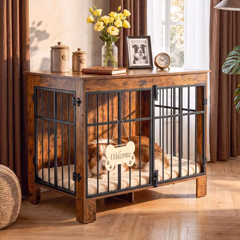Gabbia per cani DWVO, design a 2 porte, aspetto legno, dimensioni 85 x 55 x 70 cm