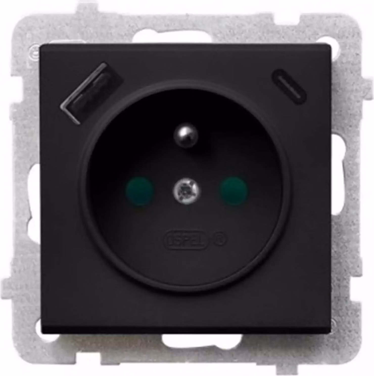 Ospel Sonata GP-1RZPUSBAC/m/33 nero metallizzato Presa singola con messa a terra e coperchio di protezione per caricatore USB A+C