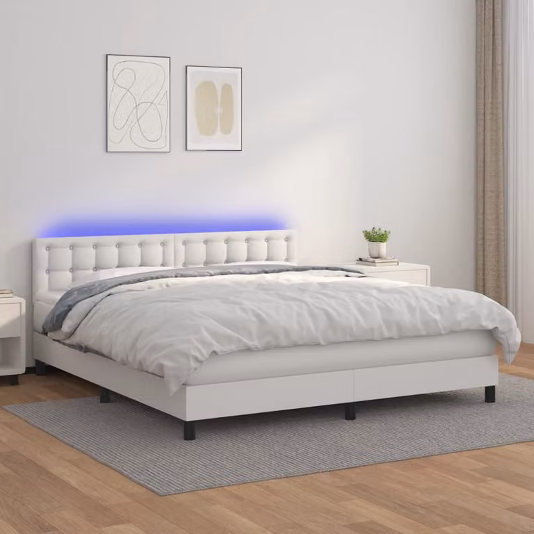 vidaXL Giroletto con Materasso e Illuminazione LED in Similpelle Bianco L/P: 160 x 200 cm