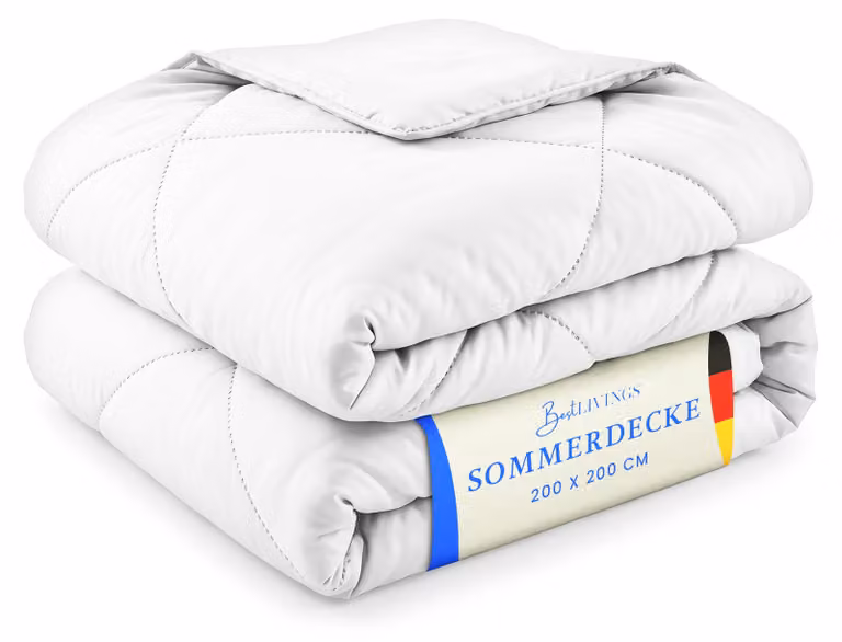 Piumino estivo 200x200 cm bianco, leggero, in microfibra, traspirante, utilizzabile senza copripiumino, classe termica 2, ideale anche per viaggi e campeggio