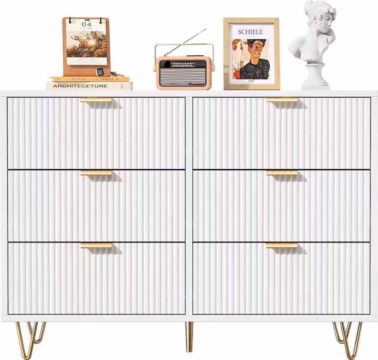Fortuna Lai cassettiera con 6 cassetti 100x34x73cm armadio per vestiti documenti giocattoli tanto spazio credenza stretta per soggiorno camera da letto protezione antiribaltamento facile montaggio (bianco)