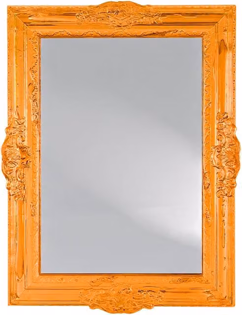 Specchio Barocco Sturm Milano con LED, Rettangolare, Arancione e Trasparente, L 64 cm x H 64 cm