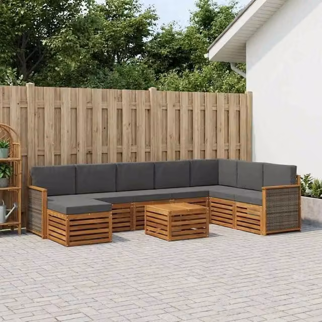 Set di divani da esterno vidaXL in legno di acacia con cuscini, colore antracite e beige – 1