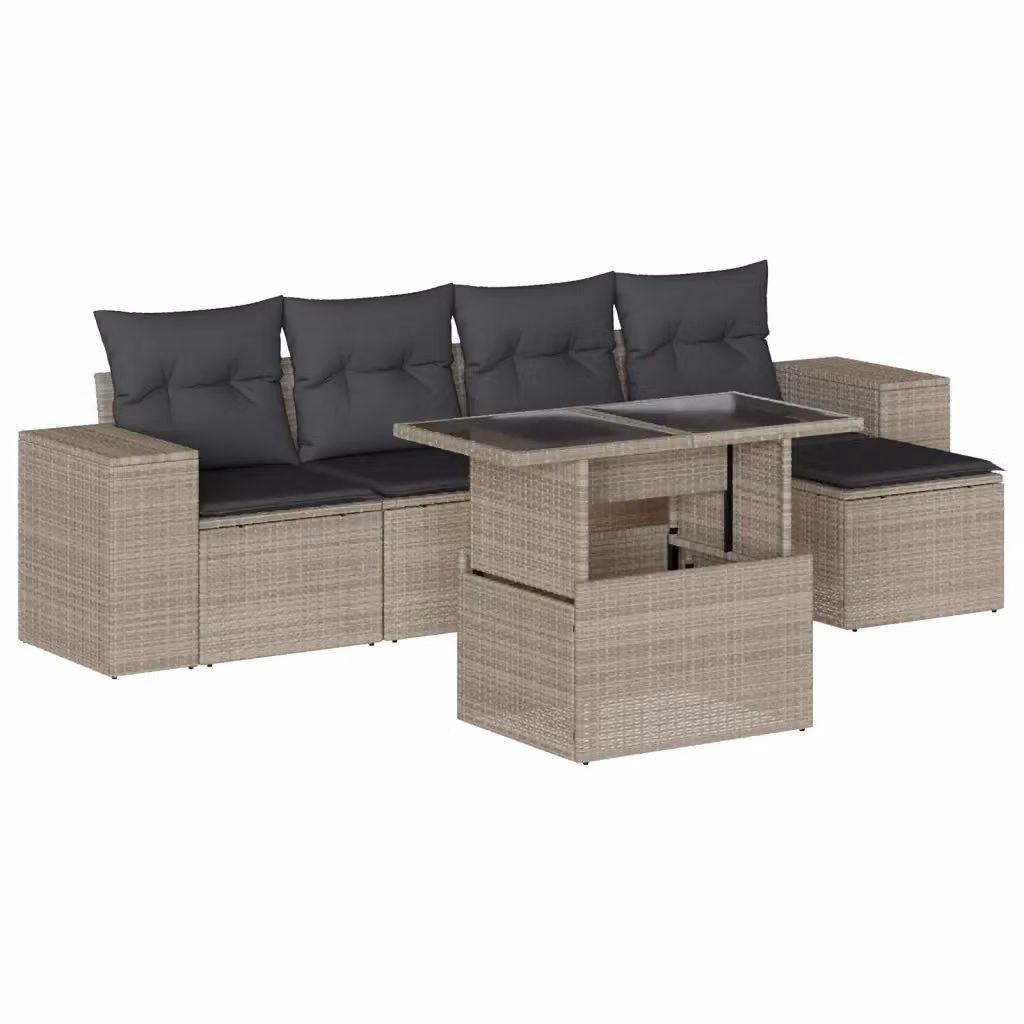vidaXL Set Divano da Giardino a L con 6 Pezzi, Colore Antracite, con Cuscini e Tavolino, Struttura in Metallo e Polyrattan – 2