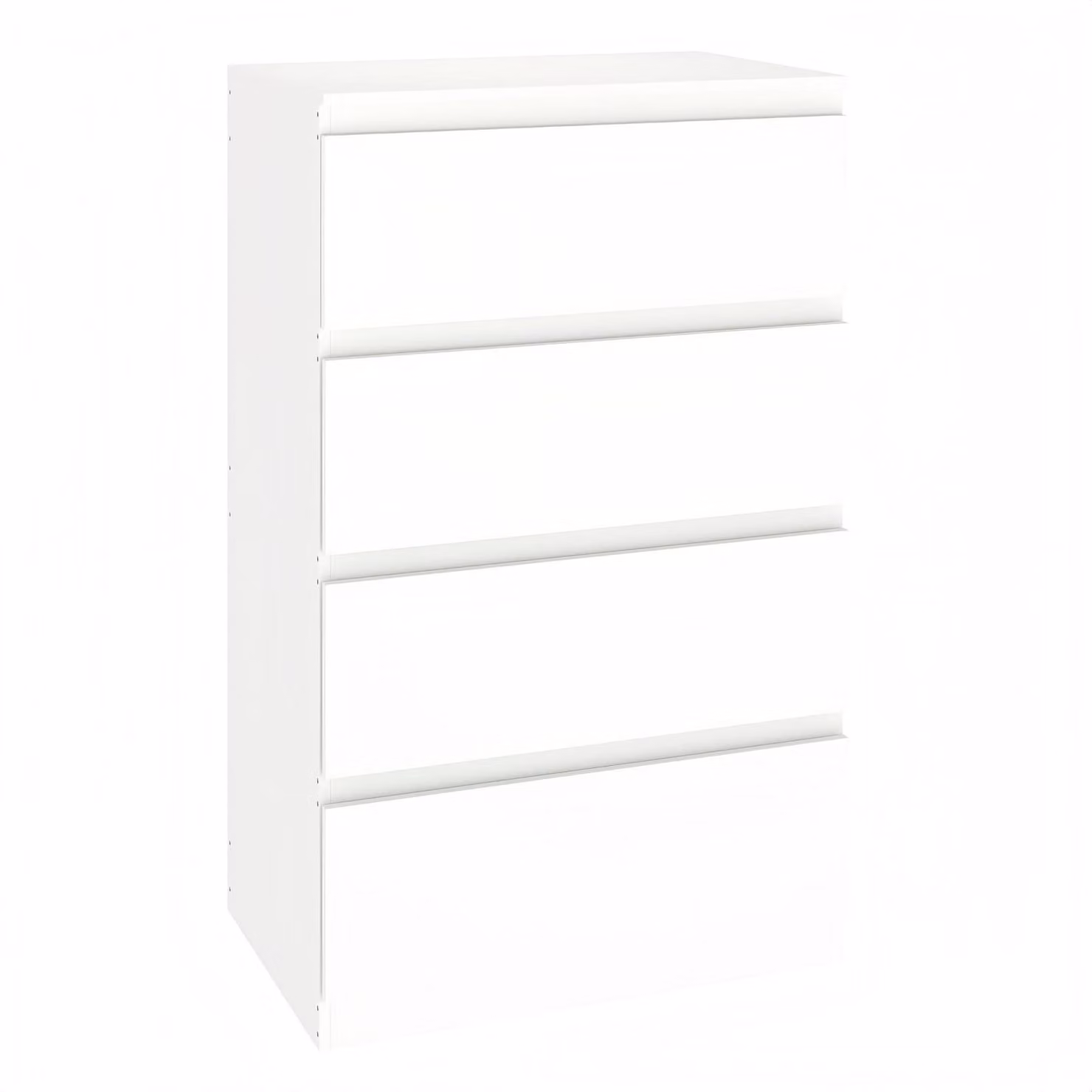 Comodino con 4 cassetti, dimensioni 60x40x98 cm, colore bianco, materiale MDF, design compatto