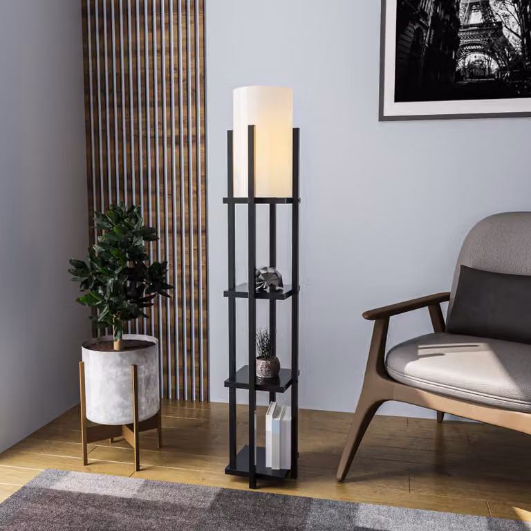Opviq, moderna lampada da terra con struttura in metallo, nera, altezza 130 cm | Paralume in tessuto Ø 20 cm, attacco E27, max. 40 W | Ideale per gli interni in stile scandinavo, elegante e funzionale.