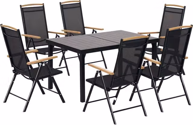 Set da pranzo pieghevole 6 posti ¨C zephmum ¨C Tavolo+6 sedie in alluminio mesh nero