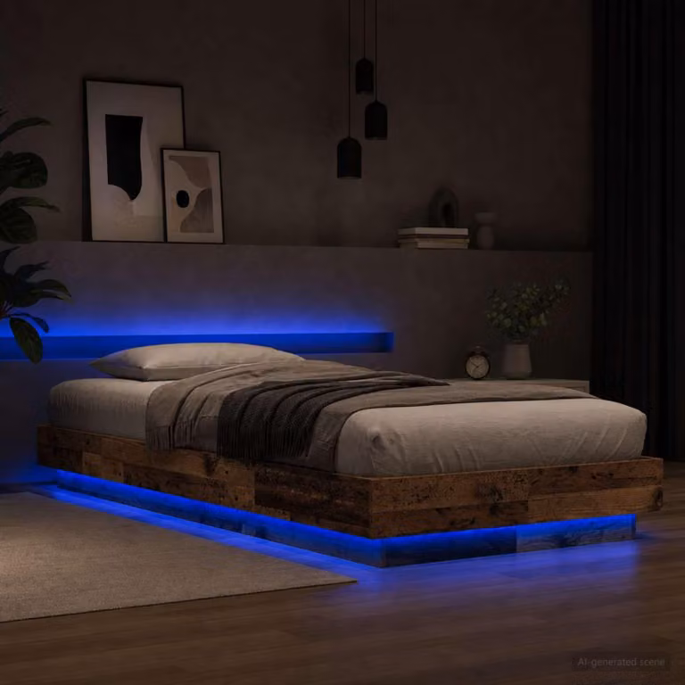 Letto matrimoniale "Exclusive" con struttura in legno massello e illuminazione a LED, dimensioni 80 x 200 cm, realizzato in legno composito