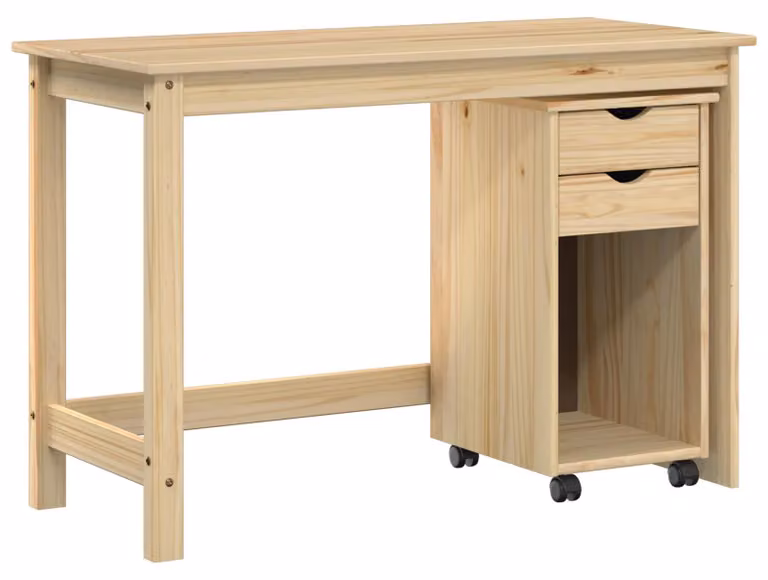 Set di due mobili per scrivania, colore marrone, in legno di pino massello