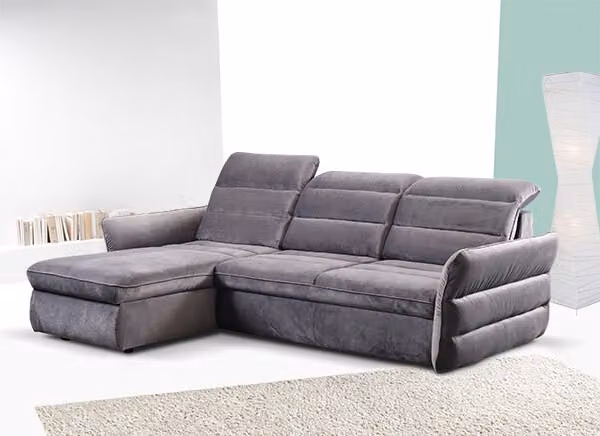 Divano ad angolo Divano ad angolo imbottito con funzione letto box ferro grigio pouf sinistro