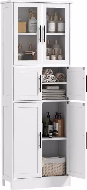 Mobile bagno Minimal con 6 ante e ripiani interni, bianco, L: 60 cm, P: 30 cm, H: 170 cm
