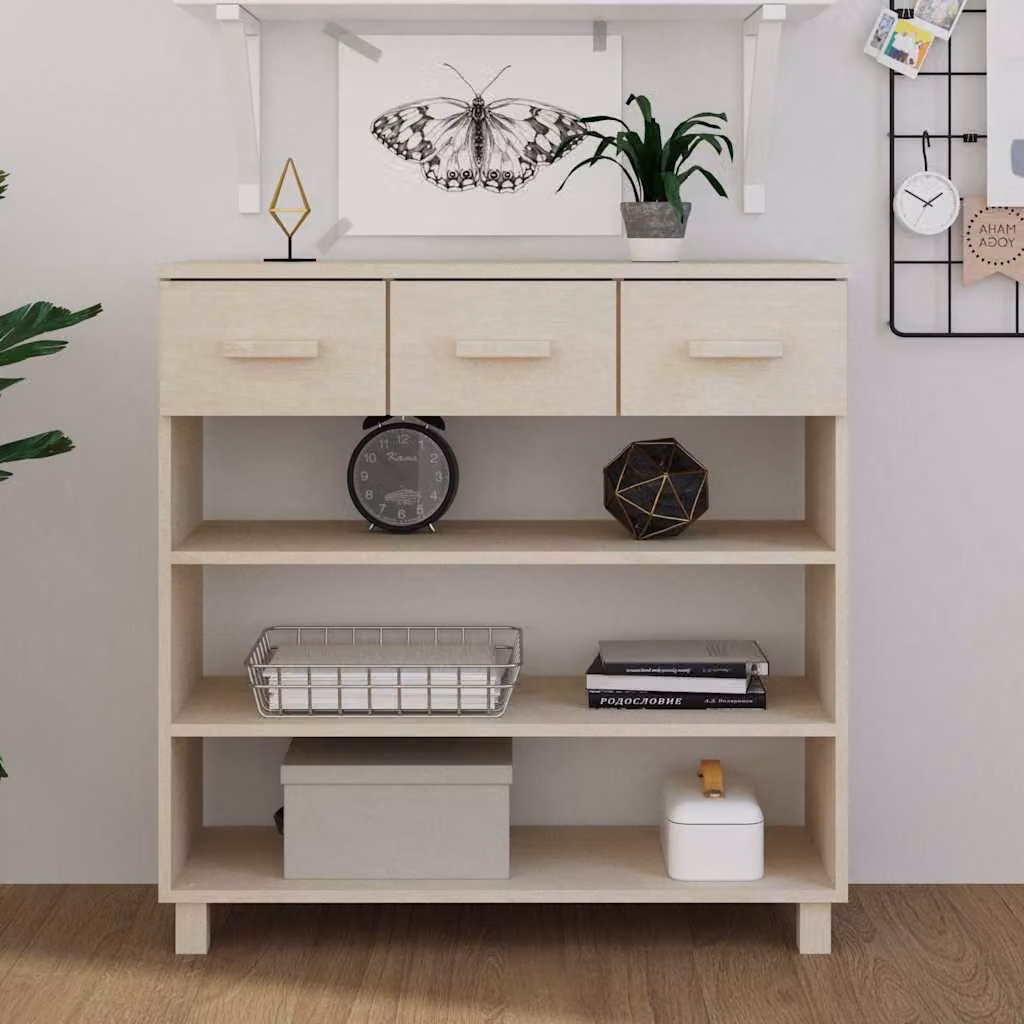 Consolle HAMAR vidaXL in legno massello di pino, colore ambra, L 90 cm x P 35 cm x H 90 cm