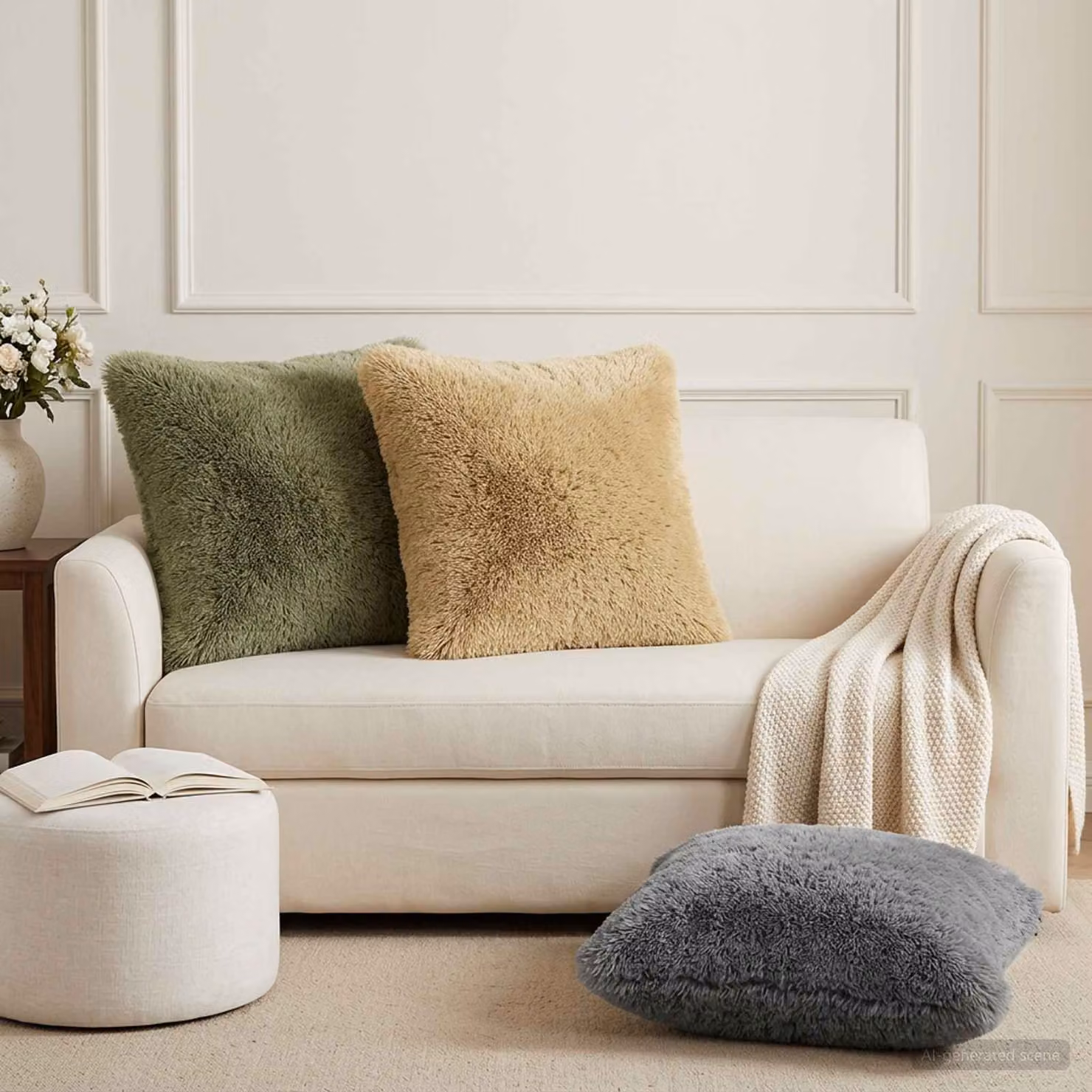 Set di 2 federe vidaXL HEERLEN in pile verde chiaro, L 45 x L 45 cm