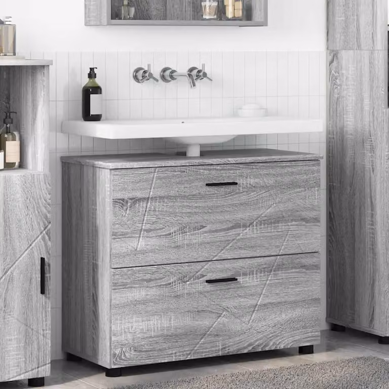 Mobile da bagno moderno vidaXL in legno e metallo Grigio Sonoma L: 76,5 cm, P: 35 cm, H: 64 cm
