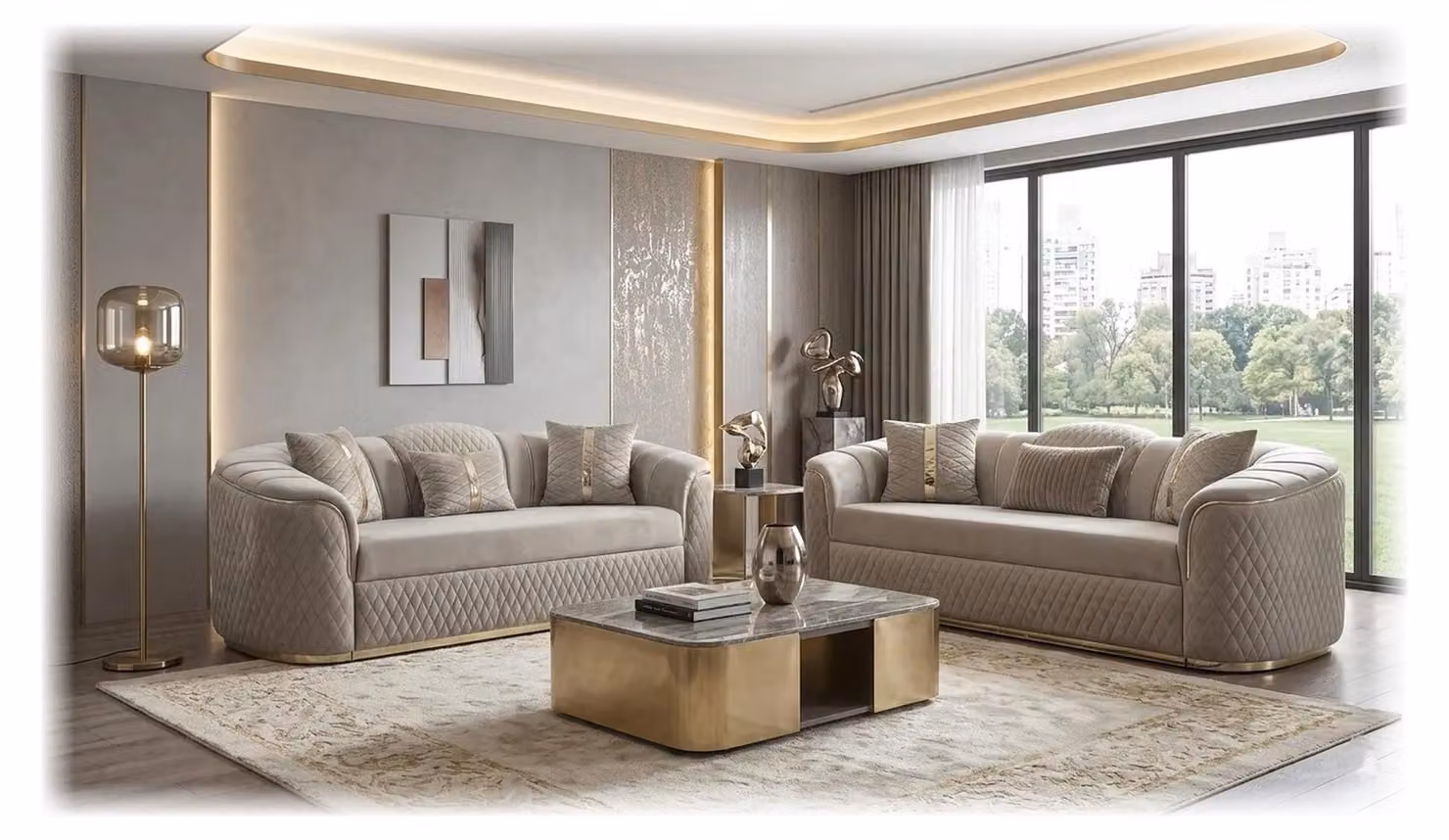 Divano componibile di design, grigio antracite, elegante, imbottito, composto da 3 posti, 2 elementi