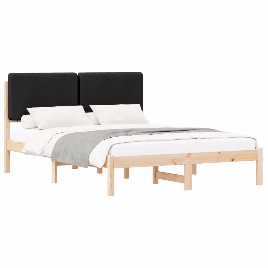 Letto con Testiera Rivestita vidaXL in Pino Massello Nero L/P/H: 140 x 200 x 84,5 cm – 2
