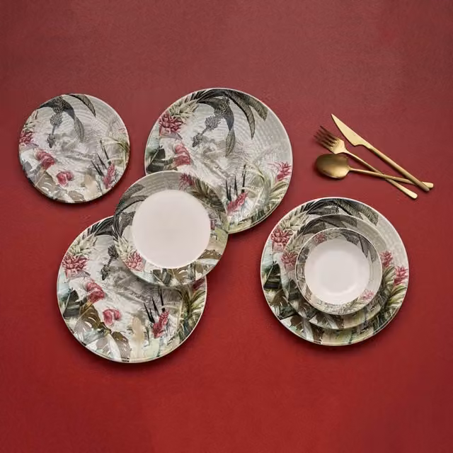 Servizio piatti DMORA Nohaza in ceramica con decoro floreale, set da 24 pezzi, multicolore – 1