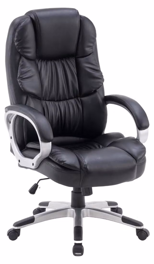 Sedia da ufficio ergonomica, rivestita in ecopelle nera, inclinabile fino a 120 gradi, con altezza regolabile e di dimensioni compatte