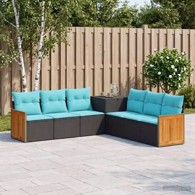 Set di divani 7 pz Nero e Blu 118 x 62 x 69 cm 3448884