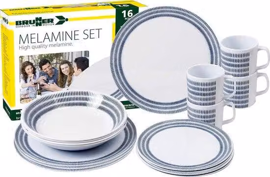 Set in melamina per 4 persone - Blu - 16 pezzi - Di alta qualità, antiscivolo e resistente
