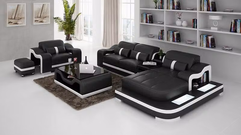 Ecksofa Set Couch Polster Eck Garnitur + Sessel Wohnlandschaft L-Form Leder