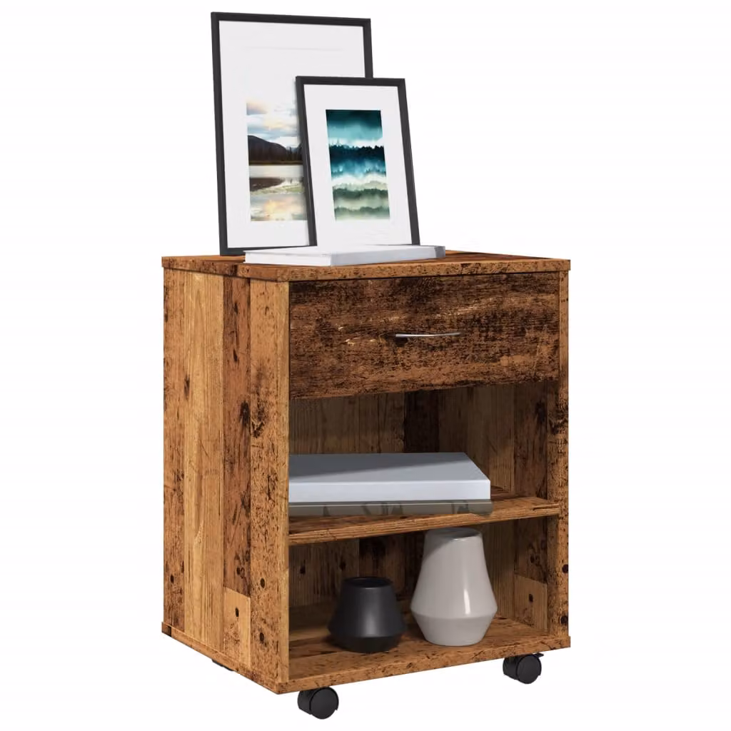 vidaXL Mobiletto con Ruote in Legno Antico Marrone con Ripiani e Cassetti L/P/H: 46 x 36 x 59 cm