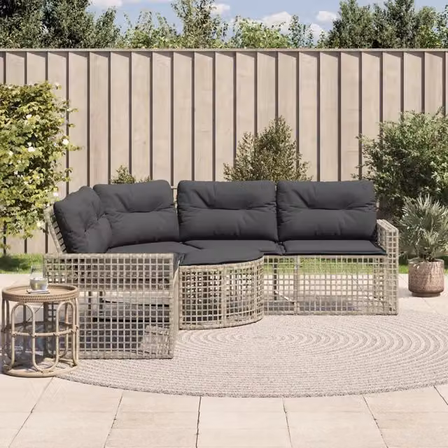 Divano da Giardino a L Cuscini e Pouf-Sofa da Giardino-Divano da esterno Grigio Chiaro Polyrattan