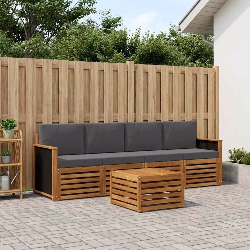 Set di divani da esterno vidaXL 5 pezzi in legno di acacia con cuscini, beige e antracite