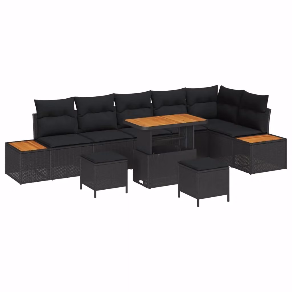 Set Divano da Giardino Moderno vidaXL in Polyrattan Nero con Cuscini e Tavolino da 9 Pezzi – 2
