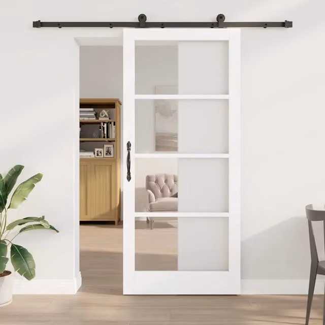 Porta scorrevole minimalist vidaXL in legno e vetro, Bianco e Nero, L: 93 cm, H: 211 cm – 1