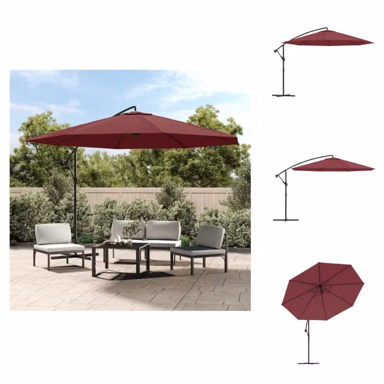 vidaXL Ombrellone a semaforo con asta in alluminio 350 cm rosso bordeaux - Ombrelloni e tende da sole