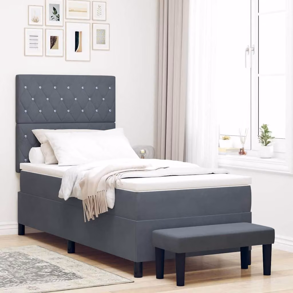 Maison Exclusive - Letto boxspring con testiera grigio scuro 190 x 90 cm in velluto