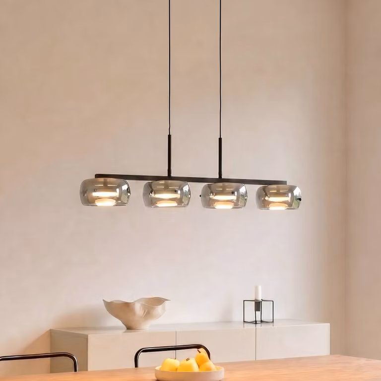 Lampada a sospensione in vetro Martis Lucande, dimmerabile, Nero, Soggiorno / Sala da pranzo, Vetro, Moderno, Lampada a sospensione