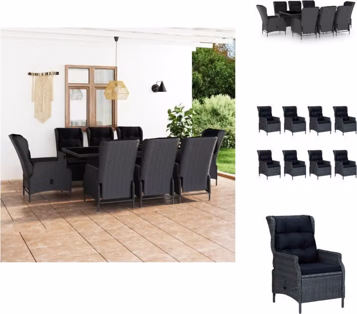 vidaXL set da pranzo da giardino 9 pezzi con cuscini in poly rattan grigio scuro - Set di mobili da giardino