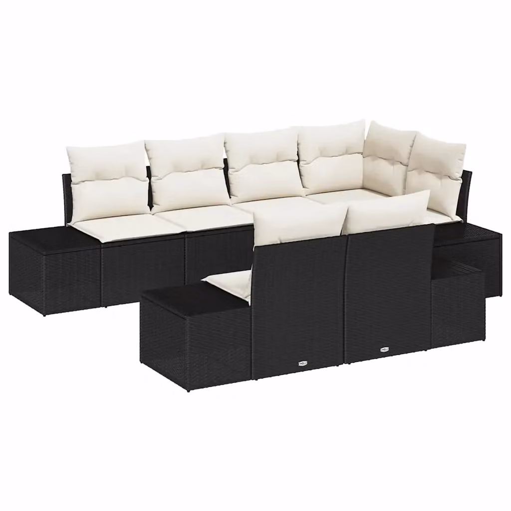 Set Divano da Giardino vidaXL 7 Pezzi Moderno in Polyrattan Nero e Beige con Cuscini e Copertura Antivento – 2