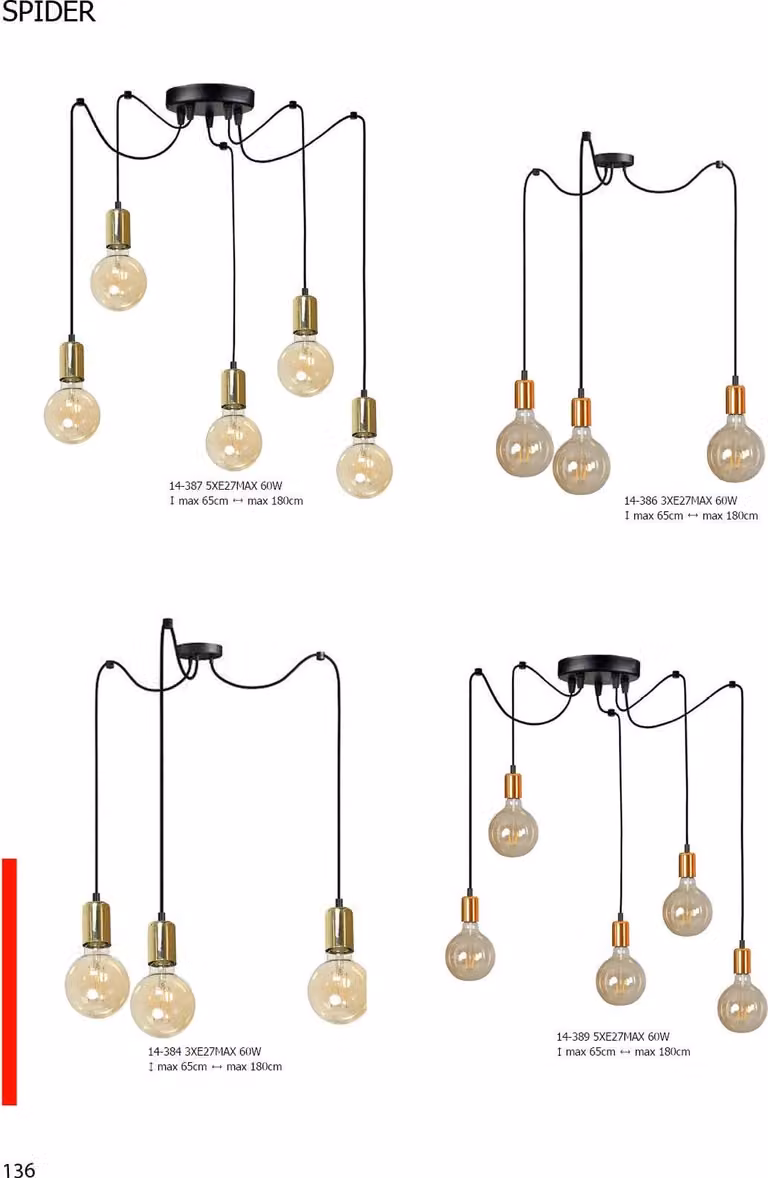 Lampada a sospensione industriale da soffitto, nera SPIDER 14-386